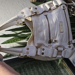 Vintage Jimmy Choo Ivory Leather and Suede Mahala Standard Shoulder Bag